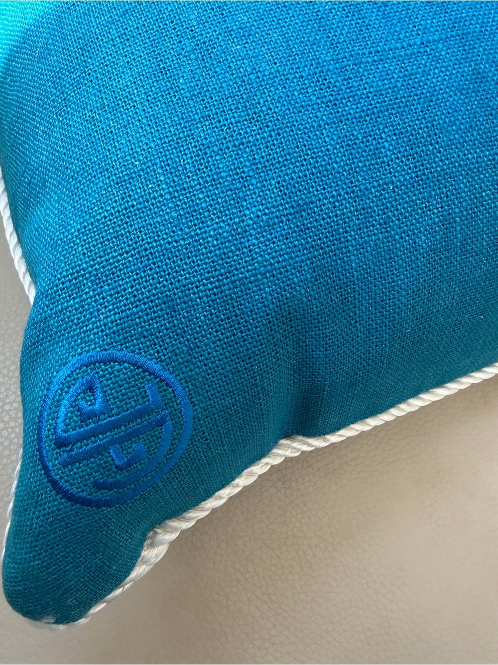 Jonathan Adler Teal Pillow with White Interlaced Embroidery - Picture 2 of 2